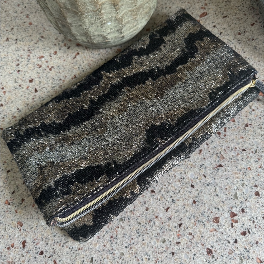 Stella & Dot Black and Silver Sequin Clutch